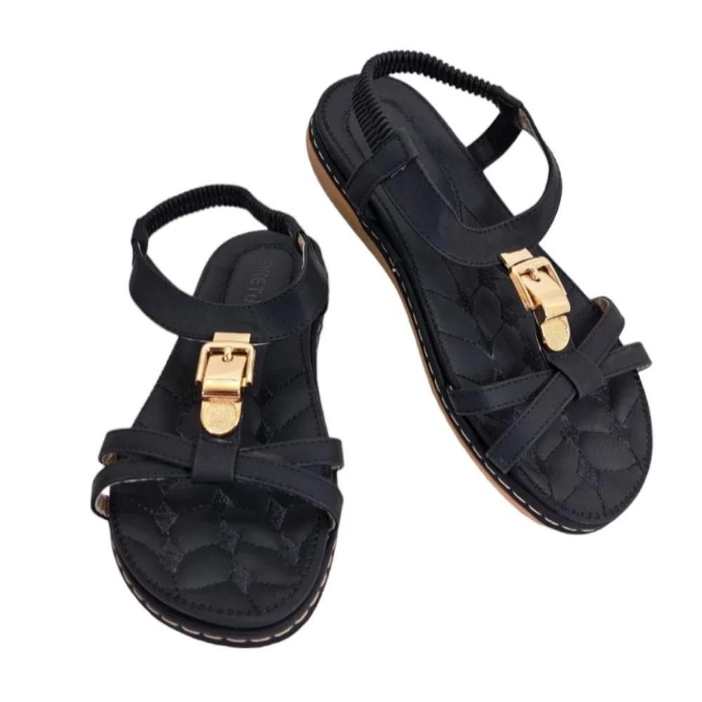 SIKETU Women's Black Summer Sandals Elastic T Strap Flip Flat‎ 8W